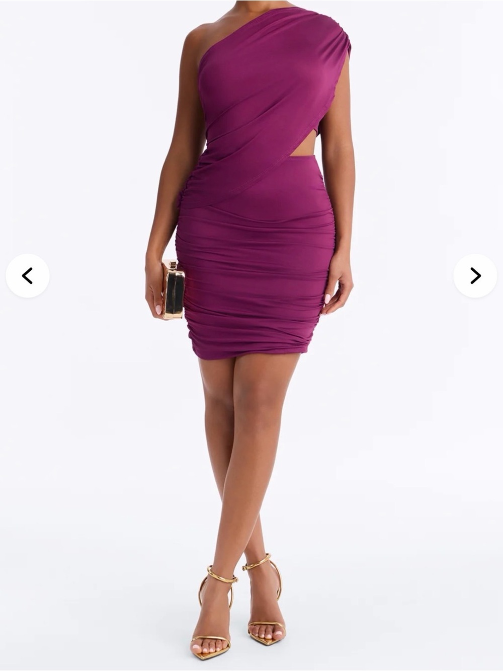 One-Shoulder Ruched Cutout Mini Dress in Plum